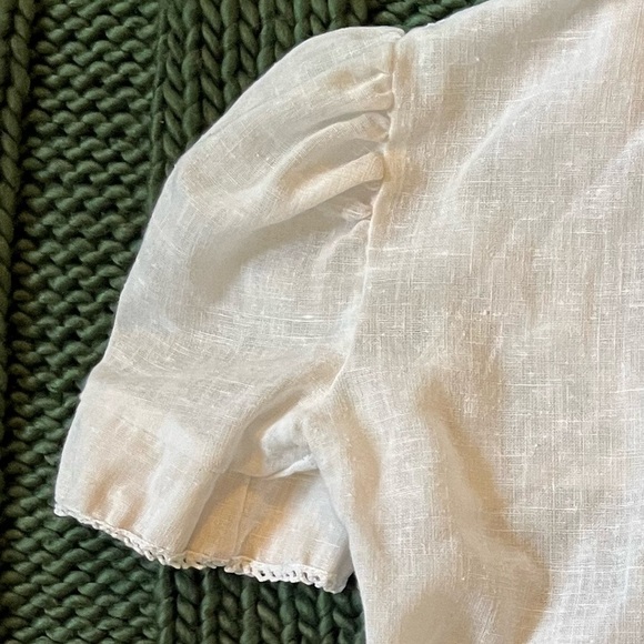 Vintage Cotton / Linen Blouse • Ivory• Floral Embroidered Ribbon Lace Trim - Picture 4 of 5